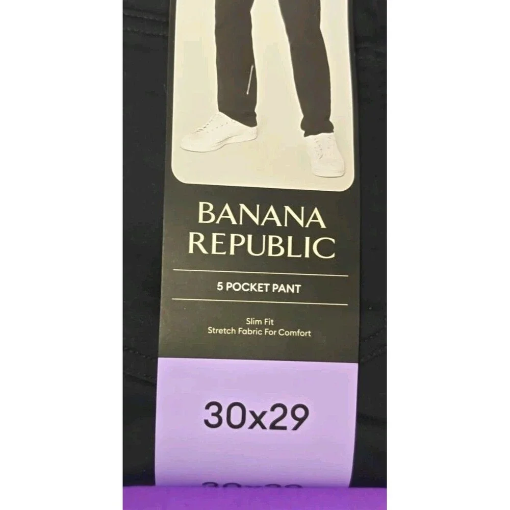 Banana Republic Men's 5 Pocket Black Pants NWT 30x29 Slim Fit Stretch Fabric